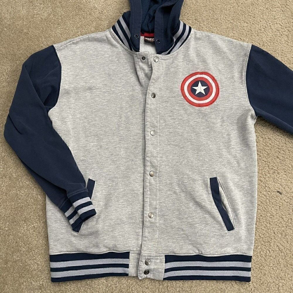 Marvel Avengers Mens Full Zip Button Jacket Hoodie Captain America Lightweight